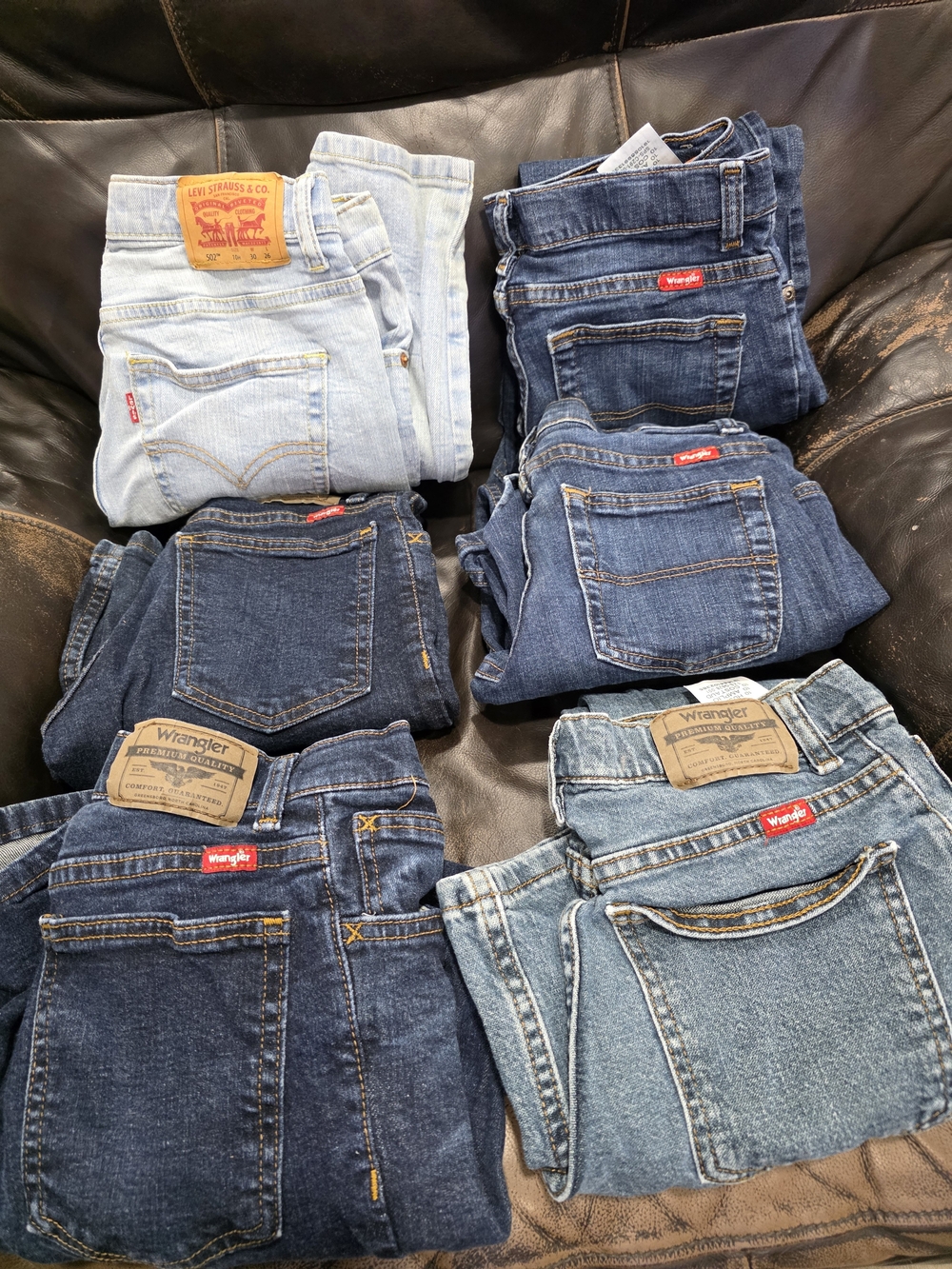 Wrangler & Levi's Boy's Blue Denim Jeans Bundle - Multiple Blue Washes